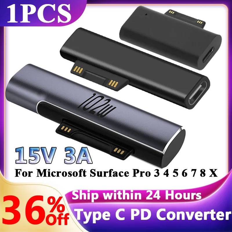 

1PCS 15V 3A USB C PD Fast Charger Plug Converter for Microsoft Surface Pro 3 4 5 6 7 8 X Surface Book TypeC Power Supply Adapter