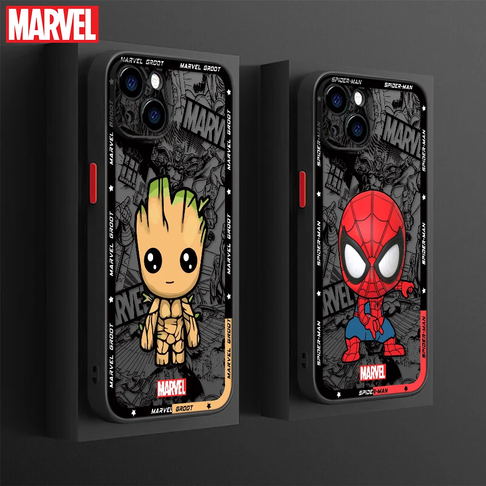 Cartoon Marvel Spiderman Groot Phone Case for iPhone 16 15 Pro Max 14 Plus 13 12 11 Pro Max SE 7 8 14 Pro XR X XS 15Pro 12 Mini
