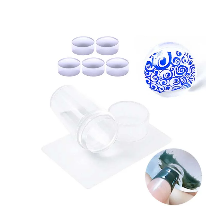 

Clear Silicone Nail Stampers Kits Tools UV Colors Gel Desige DIY Fashion Manicure Art Nails Polish Scrapers Stamping With Cap