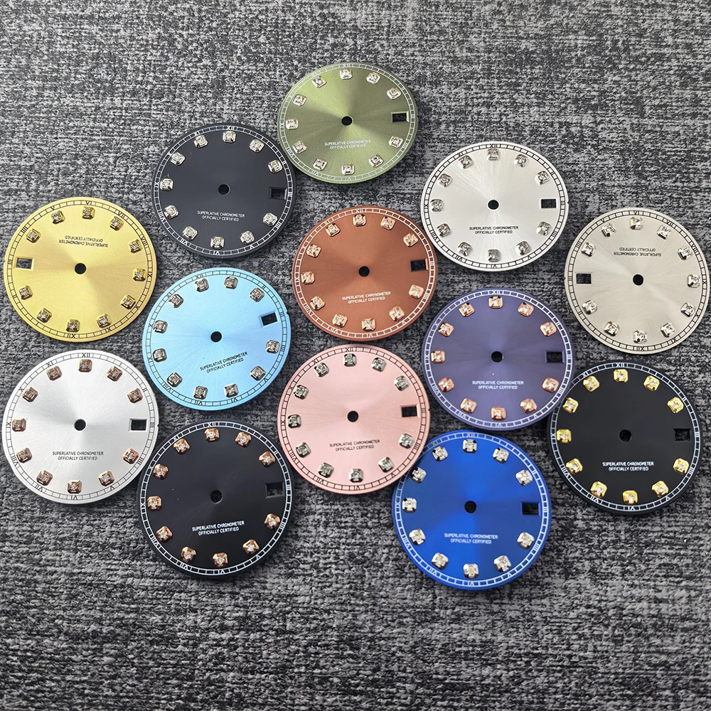 New Diary Dial 28.5mm Multi Color Selection S Dial Sun Pattern Diamond Dial No Night Light Suitable for NH35 Automatic Movement