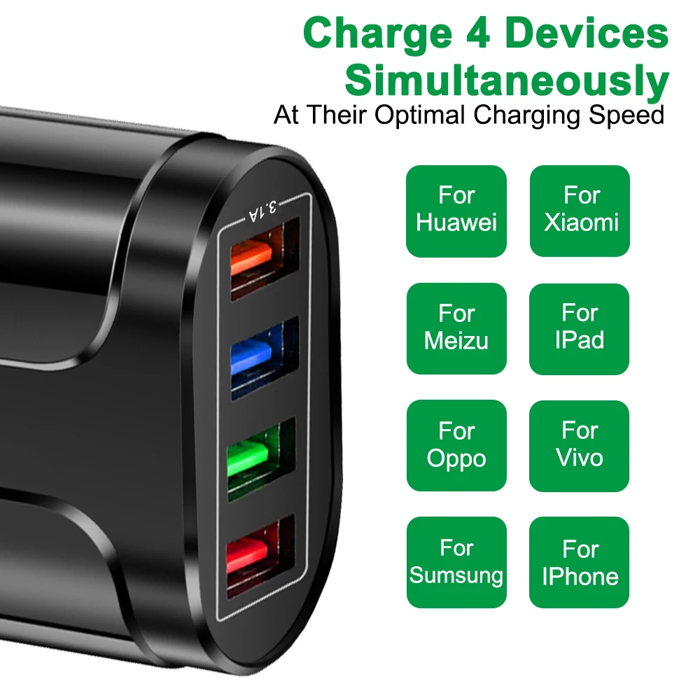 Australian USB Fast Charger AU Plug Quick Charger Mobile Phone Charger 3.1A Multiple 4 Ports USB Travel Adapter Wall Charger