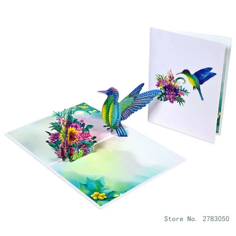 Dancing Hummingbird 3D Birthday Flower Card For Birthday Colorful Cards Flower Theme Card 3D Greeting Cards