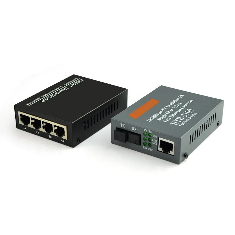 Netlink SC 1 Fiber Port + 4 RJ45 Port 10/100M Singlemode Singfiber Media Converter Fiber Transceiver 20KM 1Pair