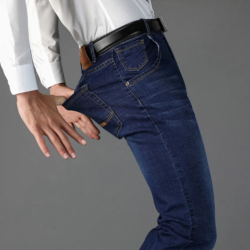 Hot Jeans Heren Slanke Slanke Rechte Stretch Jeans Vier Seizoenen Heren Volwassen Gentleman Comfortabele Losse Senior Heren Jeans High-end