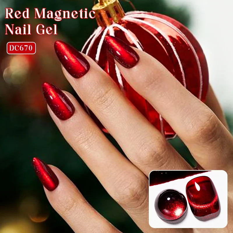 Mtssii 7ML Wine Red Cat Magnetic Gel Nail Polish Super Shiny Ruby Red Cat Eye Gel Soak Off UV Semi-Permanent Nail Art Varnish