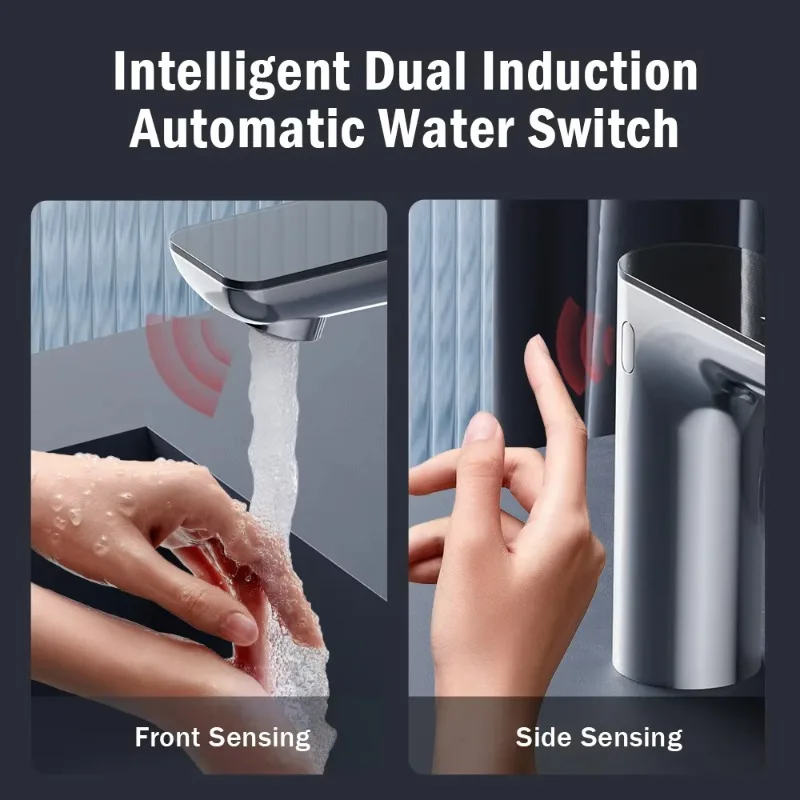 Luxury Touchless Bathroom Basin Mixer Taps Dual Sensor Digital Display Faucet  Automatic Water Switch