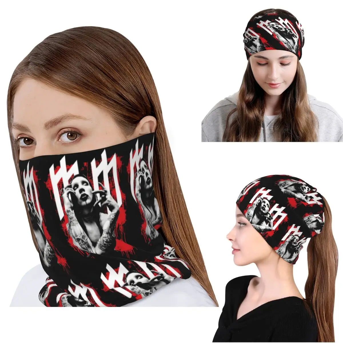 

Marilyn Manson Glitch Fan Gift Music Bandana Neck Gaiter Mask Scarf Multi-use Cycling Scarf Beanies Hat for Men Women Adult