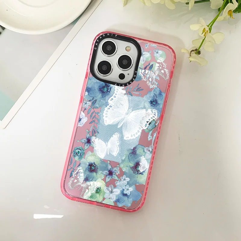 Ins Art Watercolour Butterfly Case For Iphone 11 14 15 Pro Max Silicone Soft Funda 12 13 Pro 6 7 8 Plus X XR XS Anti-fall Cover