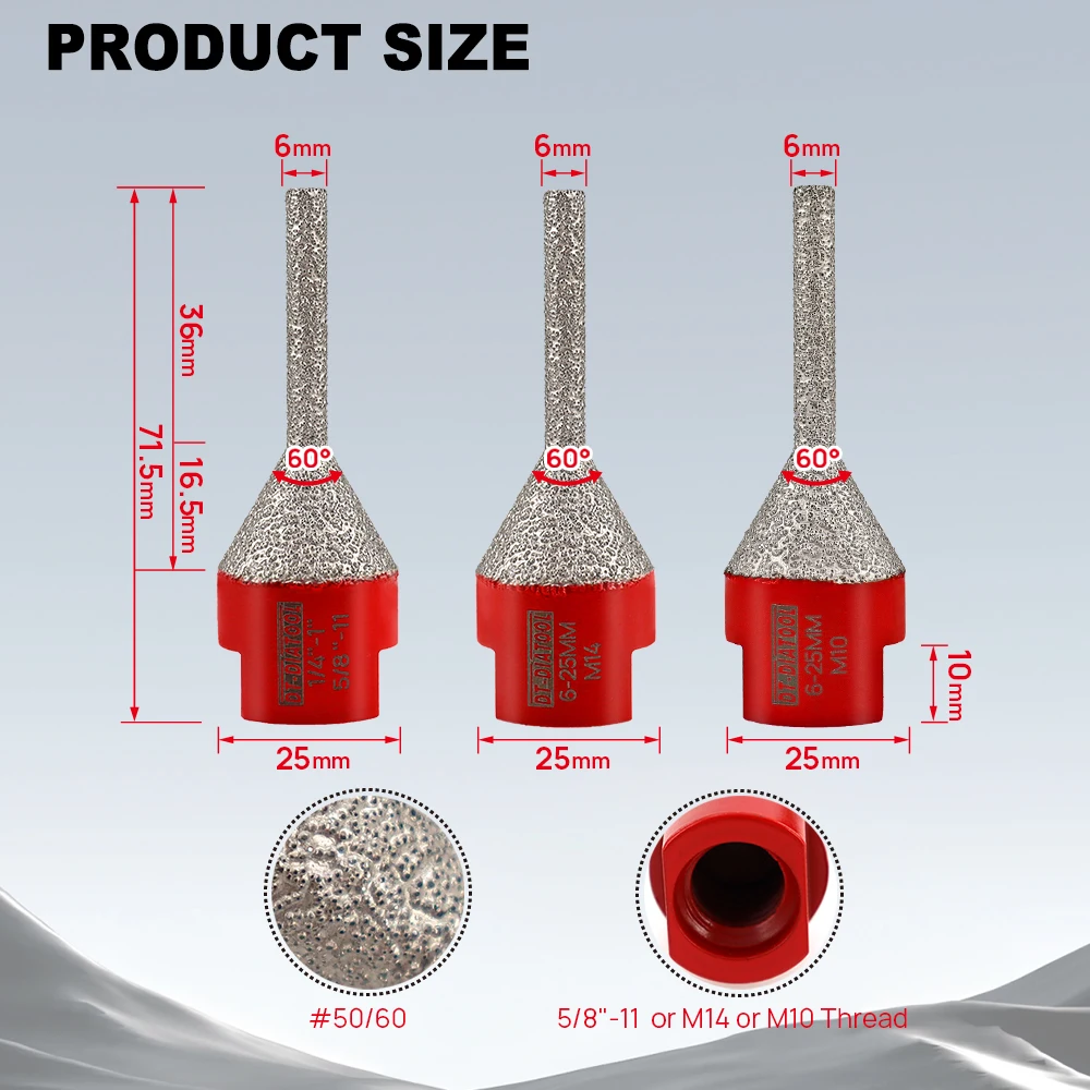 DT-Diatool 6-25/10-35/20-50mm 1pc Diamond  Milling Chamfering Bit Shape Enlarge Existing Holes for Porcelain Tile Marble Granite