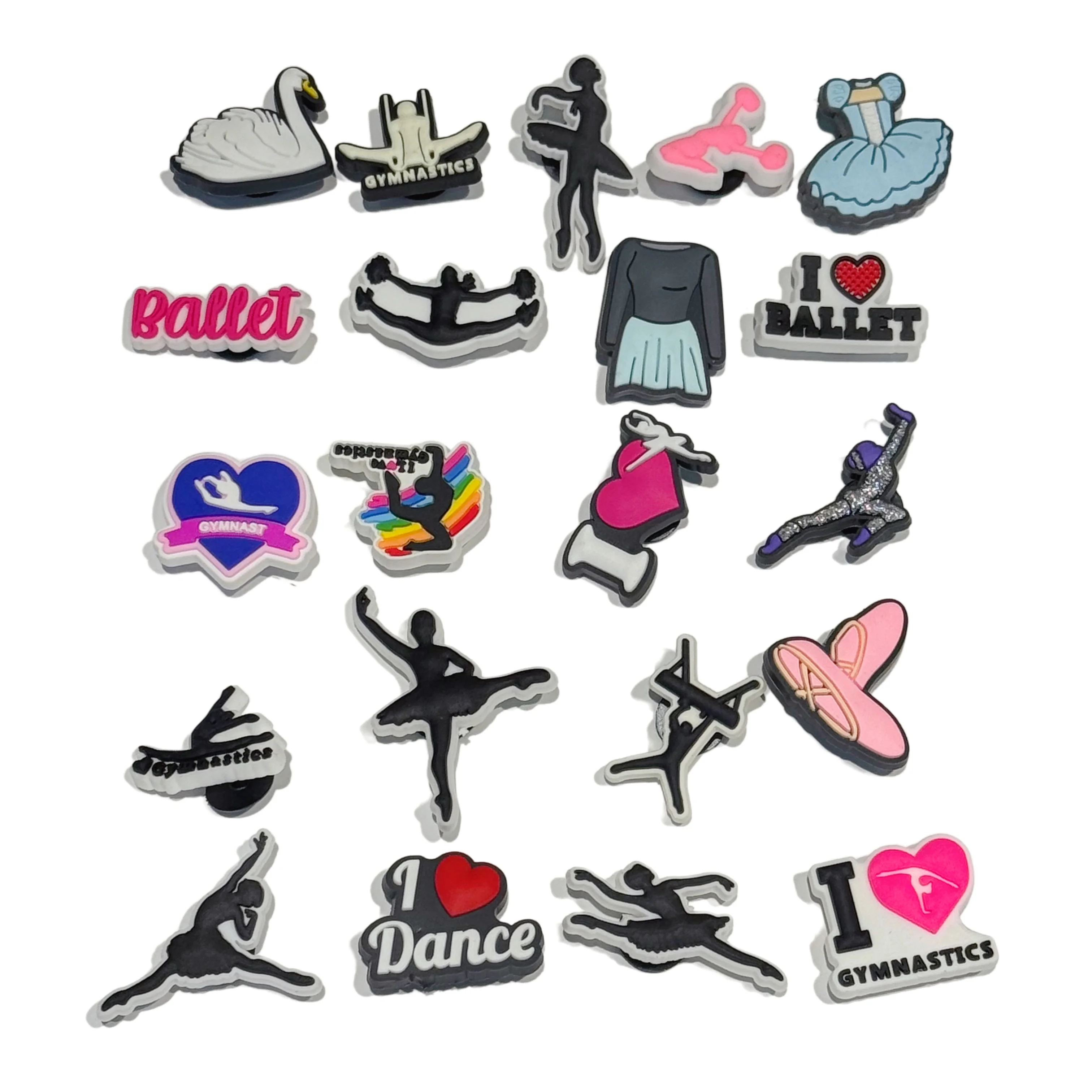 21 Stück Ballett-Tanz-Gymnastik-Schwan-Sandalen aus PVC, Gartenschuh-Charms, Dekoration für Clogs, Pins, Slipper-Zubehör, Weihnachtsgeschenk