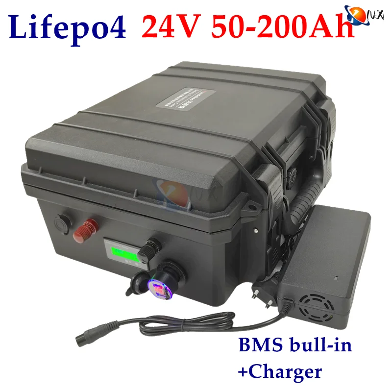 

YNX Waterproof Lifepo4 24V 50Ah 60Ah 80Ah 100Ah 120Ah 150Ah 200Ah lithium battery BMS for trolling motor inverter +10A Charger