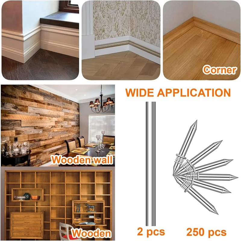 250Pcs Skirting Board Nails, Double Head Skirting Thread Seamless Nail, Equipped With Nail Specific Sleeve Tool