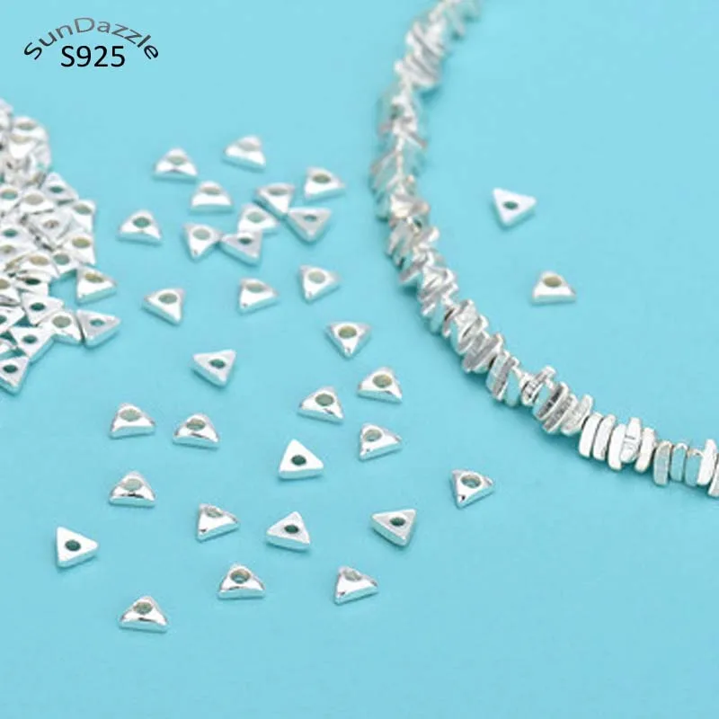 

Genuine Real Pure Solid 925 Sterling Silver Beads Spacers Flat Triangular Small Loose Bead DIY Jewelry Findings