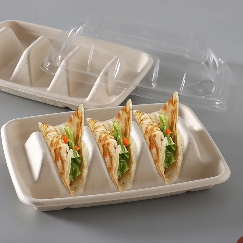 50pcs Disposable Taco Boxes, Premium Paper Taco Plates With Dividers, Fiesta Taco Tray Container, Taco Stands For 3 Tacos