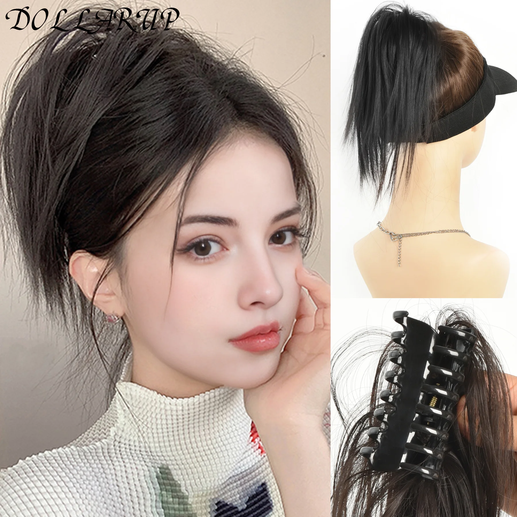 

Synthetic Claw Clip Ponytail Hair Extensions Short Straight Natural Tail False Hair For Women Horse Tail Black Hairpiece