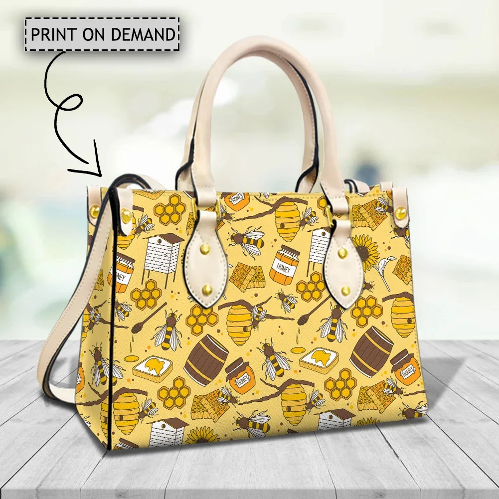 Luxury Brand Cartoon Bee Print Casual Handbag for Women Girl Long Strap Shoulder Messenger Bags Blessing Witchcraft Femme Bolsas