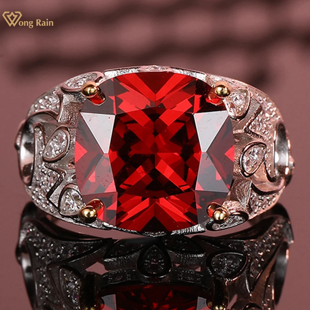 

Wong Rain Vintage 925 Sterling Silver 11 MM Ruby High Carbon Diamond Gemstone Wedding Engagement Ring for Women Fine Jewelry