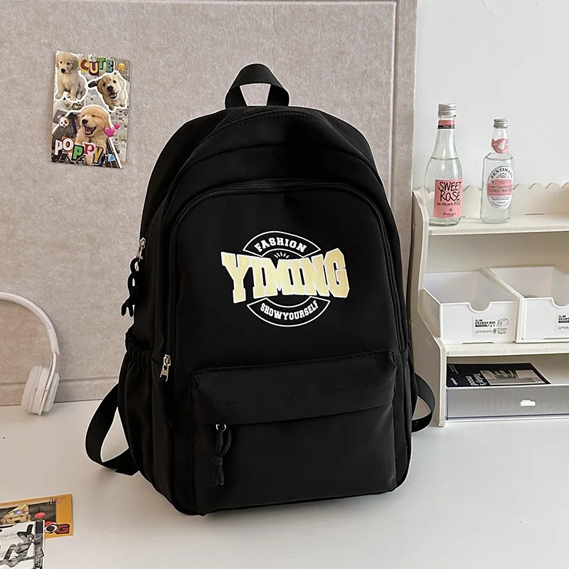 Simple Solid Color Letter Print Backpacks For Women Lightweight Casual Fashion Travel Backpack Teenager Students School Bookbag