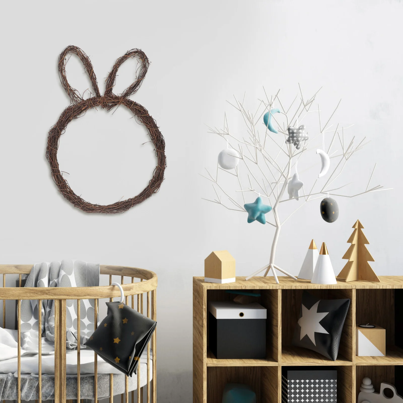 

Rabbit DIY Decorative Wreath Circles Floral Rattan Ring Material Window Rings Wreaths Holiday Home Garden Party Christmas