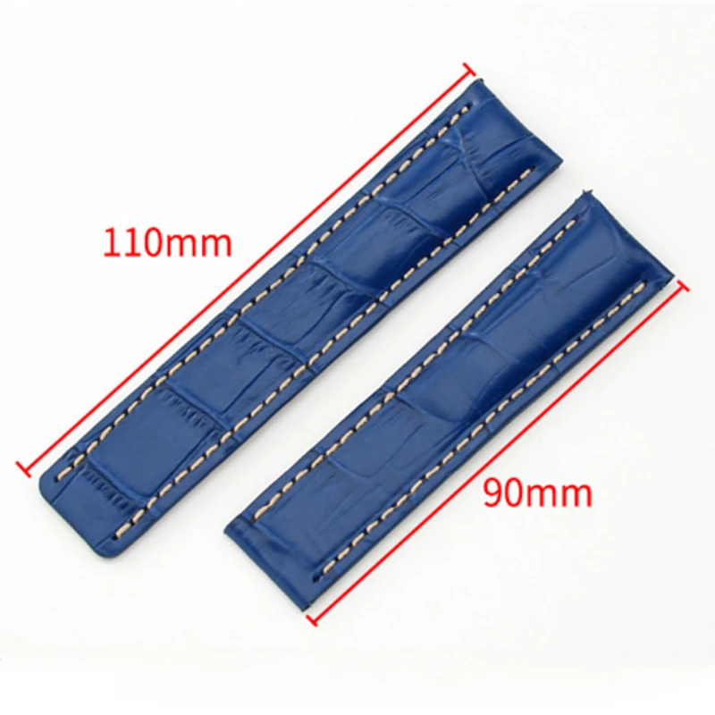 22mm 24mm Genuine Leather Watch Strap for Breitling Cowhide Bracelet Black Blue Brown Watch Band Silver Metal Buckle Replacement