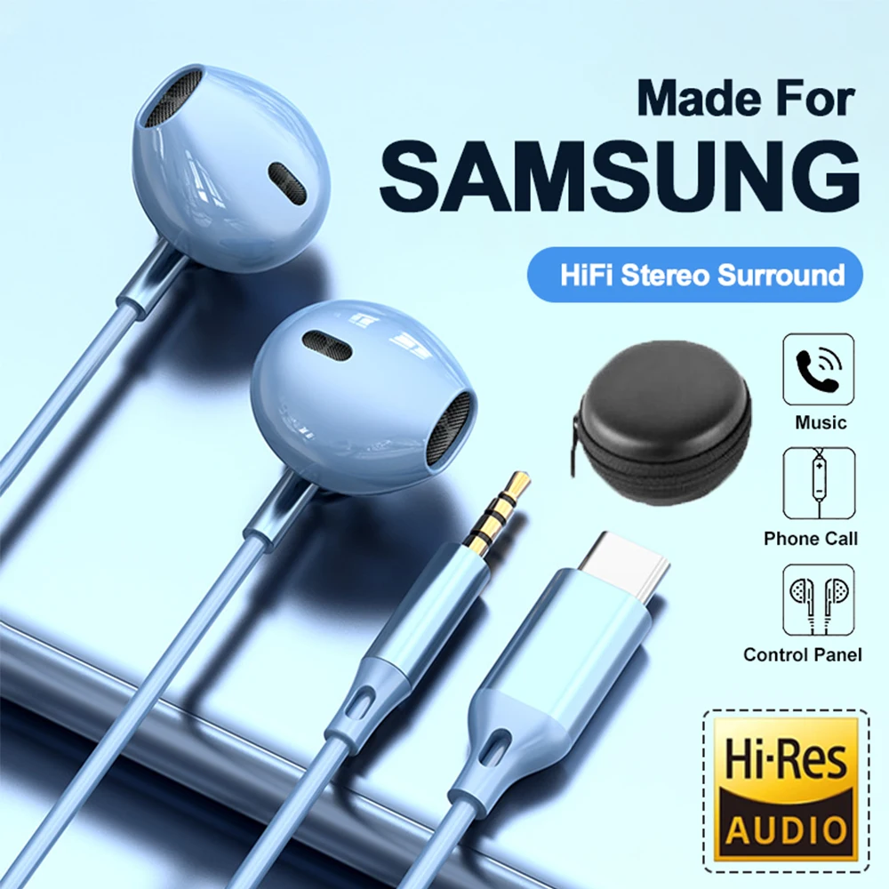 In-ear USB Type C 3.5mm Headphones HiFi Surround Sound Wired Earplug For Samsung Galaxy S24 S23 S22 Ultra iPhone15 huawei xiaomi