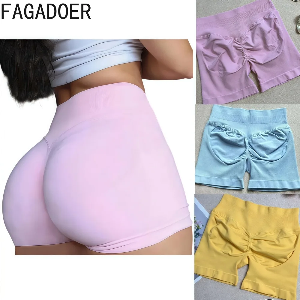 

FAGADOER Fashion Sports Bodycon Shorts Women Solid Color Ruched Patchwork Elasticity Shorts Female Streetwear Bottoms 2025 New
