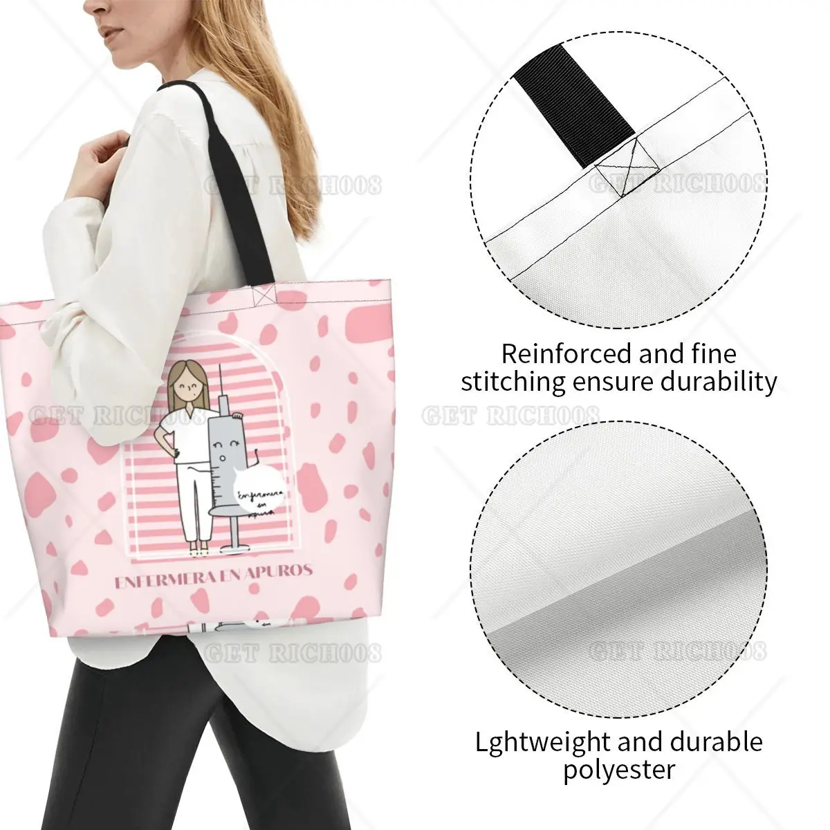 Bolsa de comestibles de gran capacidad para hombre y mujer, bolsas de compras con rayas rosas, para Doctor, Enfermera, Apuros, Ulzzang