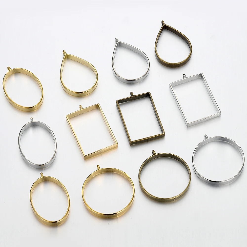10pcs Metal Border Mold Rhodium Gold Plated Geometric Hollow Metal Frame Bezel Epoxy Resin Pendant Tray For DIY Jewelry Making