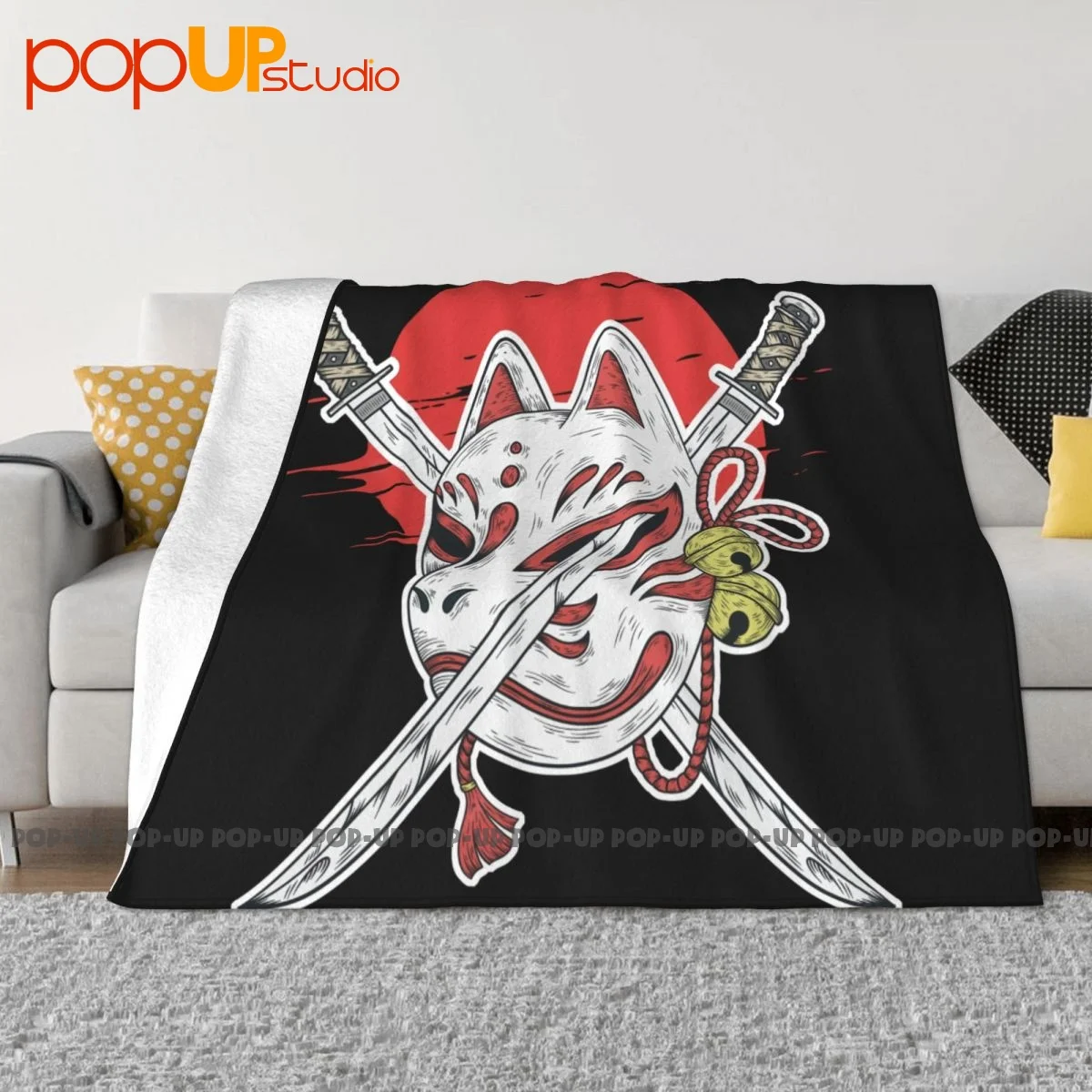 Japan Anime Mask Kitsune Style Samurai Oni Monster Blanket Plush Textile Comfortable Bedding Supply Family Expenses