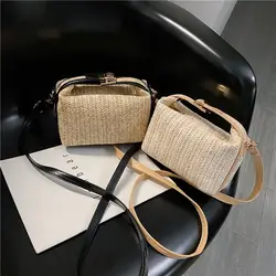 With Hardware Lock Crossbody Bag Trendy Large Capacity Simple Straw Handbag Soft Handle Beach Bag Women Girl