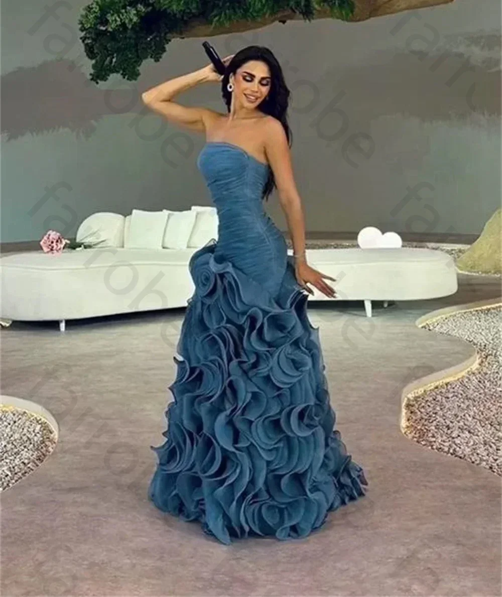 Customized Sexy Strapless Backless Homecoming Dresses A-line Pleat Ruched Evening Gowns Floor-Length Dress Wedding Party Gown
