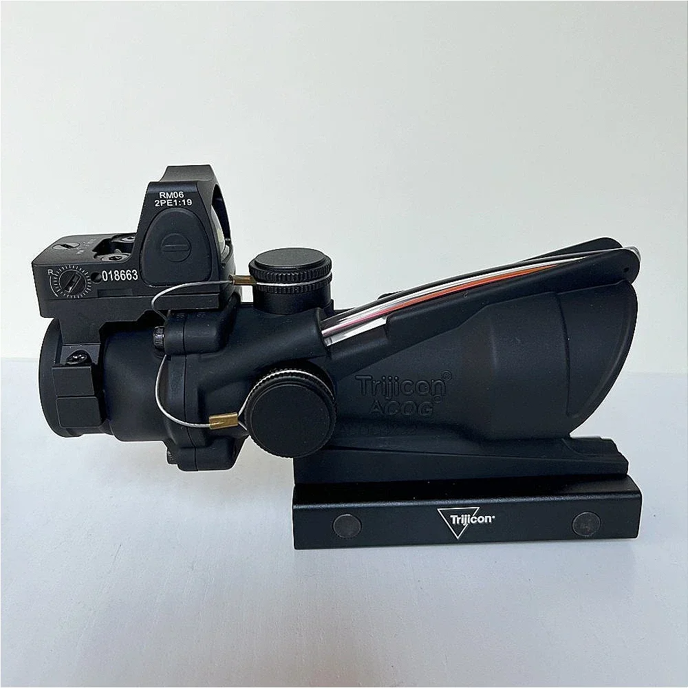 Riflescope Acog 4x32 Waterproof IPX7 Scope Red Chevron Frogproof with RMR Sight Hunting  Rifle Scope  Red Dot