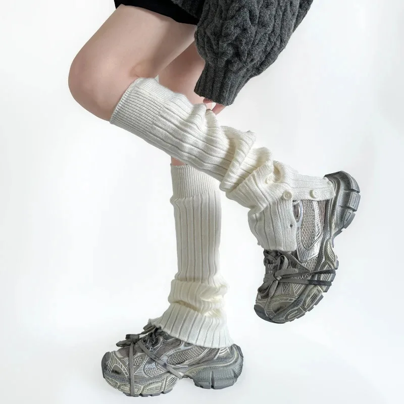 

Lolita Leg Warmers Autumn Winter Knitted Warm Foot Cover Y2k Girls Button Loose Long Socks Stockings Women Leg Warmer Knee Socks