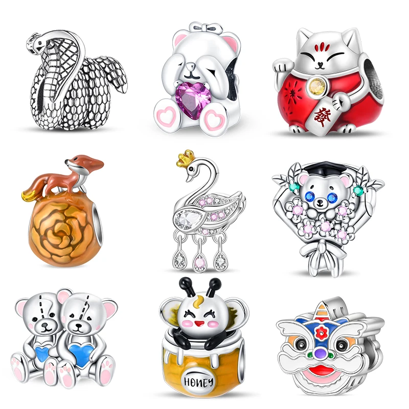 

Charming 925 Silver Cute Animal Theme Series Beaded For 3mm Original Bracelet Necklace Women's Luxury Exquisite DIY Jewelry Gift