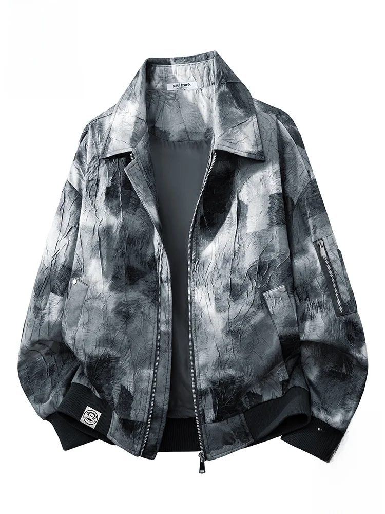 

PaulFrank Retro Tie-Dye Monke Jaet Men's Autumn Texture Pleated Zipper Coat Loose Fit Casual Youthful Polyester Fiber