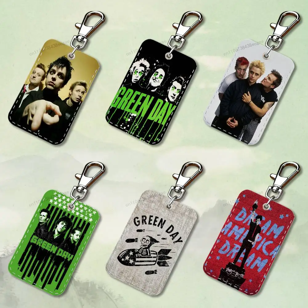 

Band G-Green D-Days Amusing Rectangle Card Case Keychain Access Card Bag Key Tag Ring Leather Card Holder Key Ring Access