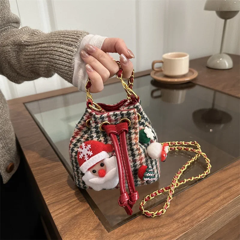 

Christmas girls' tweed check crossbody bag!Retro high-end design,fashionable versatile for winter,cute stylish for little ladies