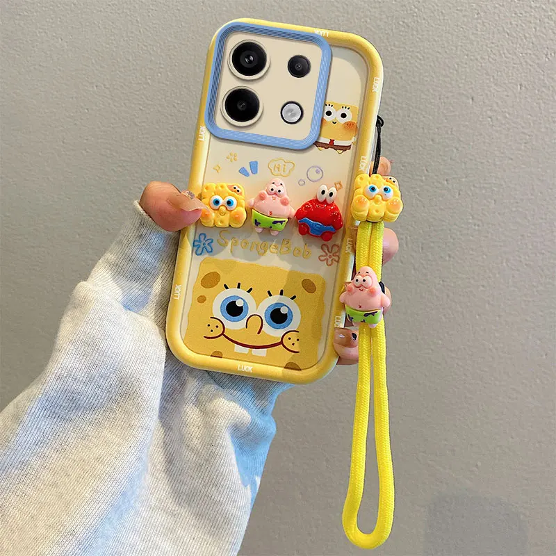 For Motorola Moto Edge 50 Fusion Ultra Pro Neo So Cute 3D Cartoon SpongeBob Patrick Star Toy Phone Case Hand Strap Cover