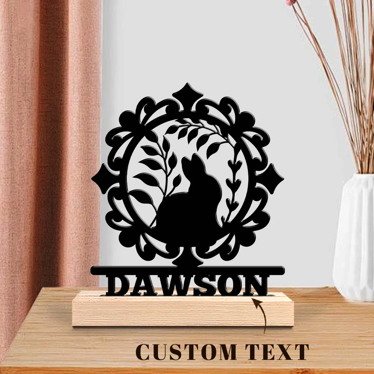 1pc Personalized Desktop Metal Ornaments Custom Name Equipped with Wooden Base Decorative Gifts, Metal Statue Ornaments