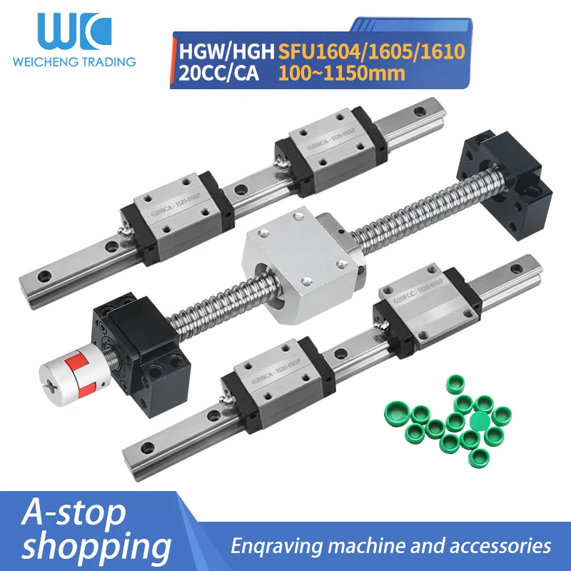 HR20 Linear Rail HGR20+Steel Block HGH20CA/HGW20CC+SFU1605/1604 RM1610 Ball Screw 5/4/10mm Lead Screw+BKBF12 Guides For CNC Part