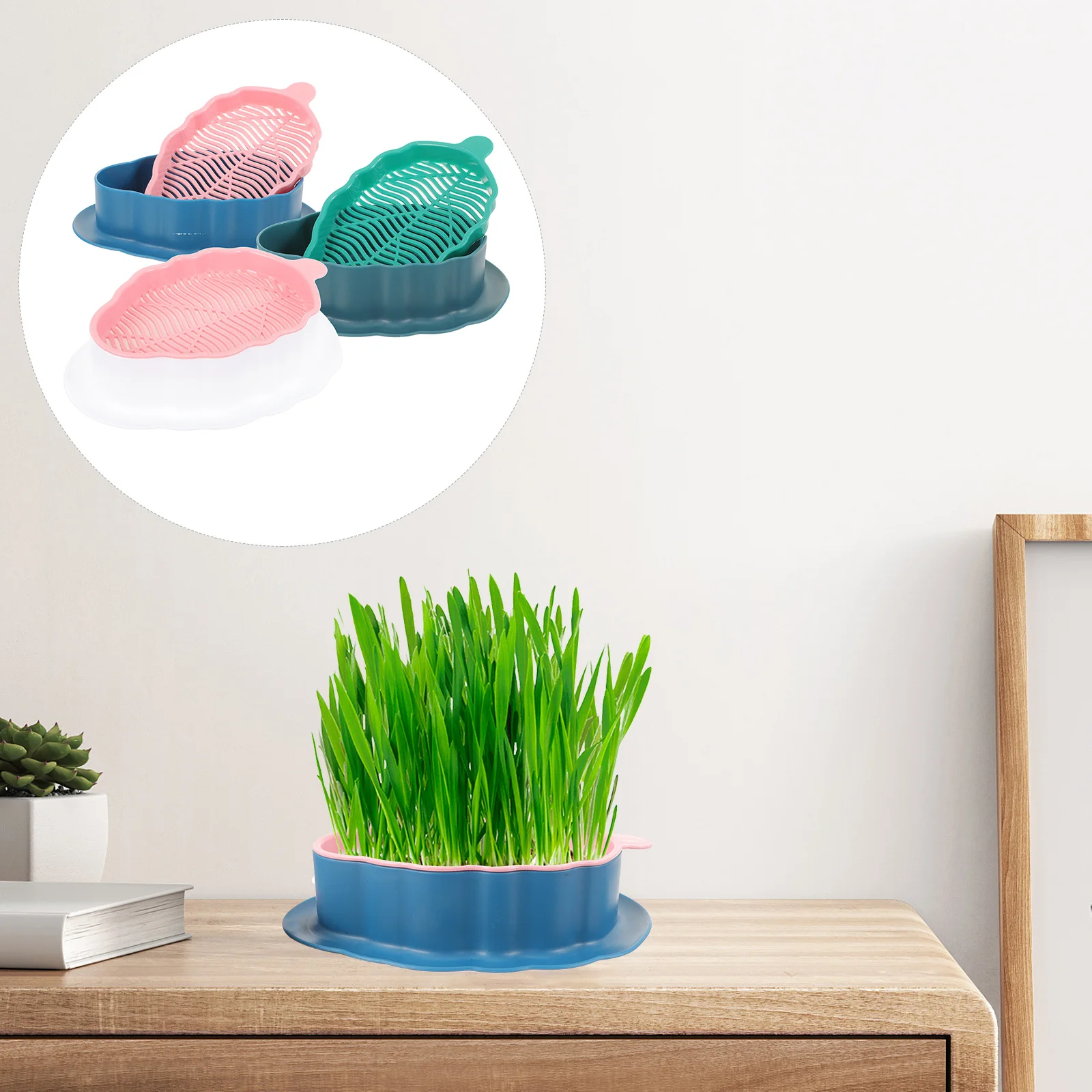 

3pcs Hydroponic Cat Grass Box Planter Growing Kit Indoor Friendly Plants Plastic Tray for Cats Planting Safe Long Use