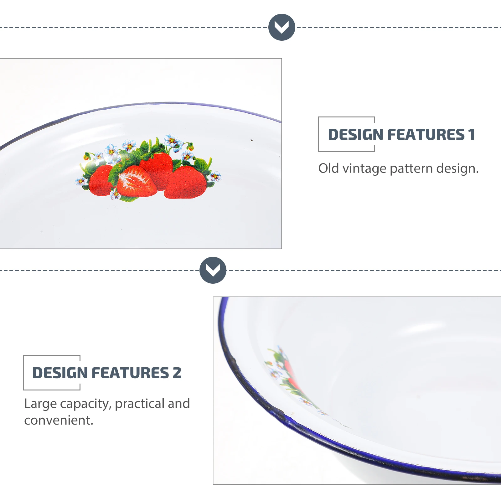 

2Pcs Enamel Basin Retro Cereal Bowl Pho Noodles Mixing Large Capacity Food Container Sturdy Iron Non Slip Multi Functional