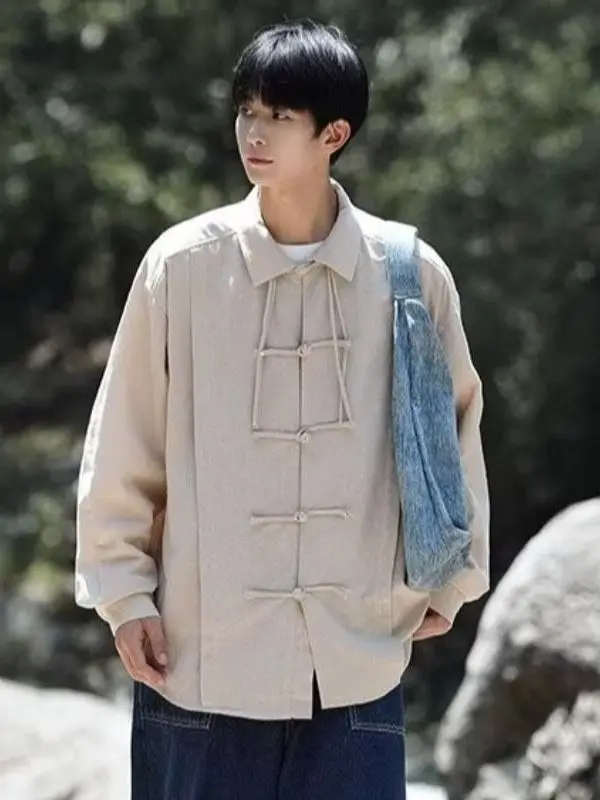 

New Chinese Sle Long Sve irt National Trend High-End Feeling Dao Pao irt Outerwear Spring Autumn Wind Button up Top