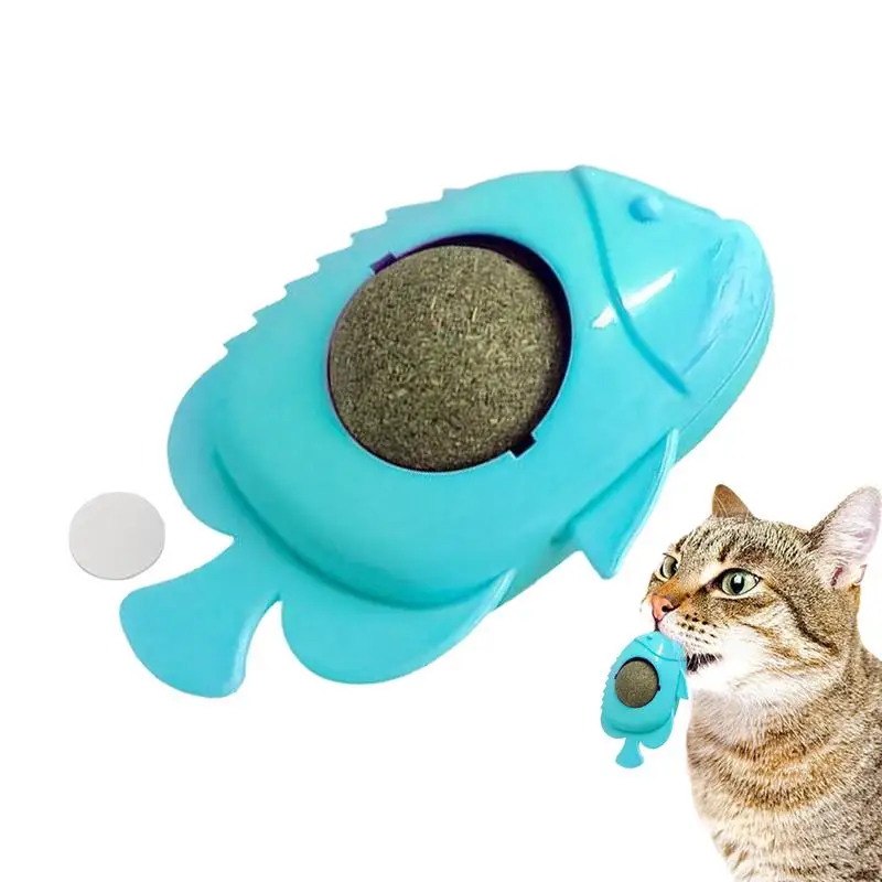 Catnip Ball 360 Rotating Catnip Roller Ball Wall For Cleaning Teeth Cute Fish Shaped Natural Healthy Cat Wall Treats For Cats To