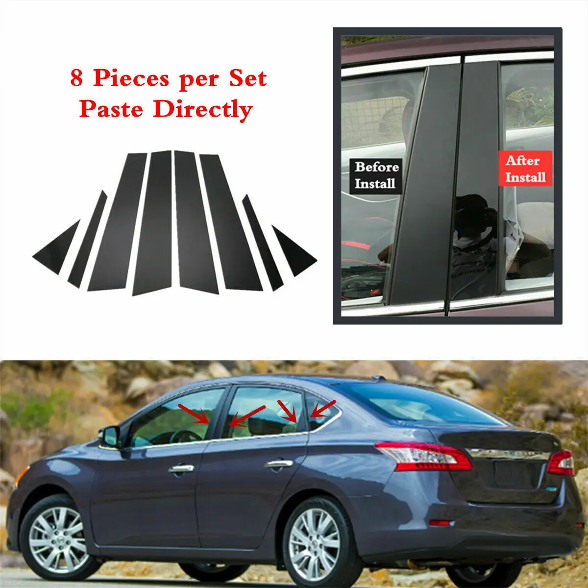 

8pcs/Set Car Stickers Glossy Black Door Window Trim Pillar Post Molding Cover For Nissan Sentra 2013-2019 Accessories