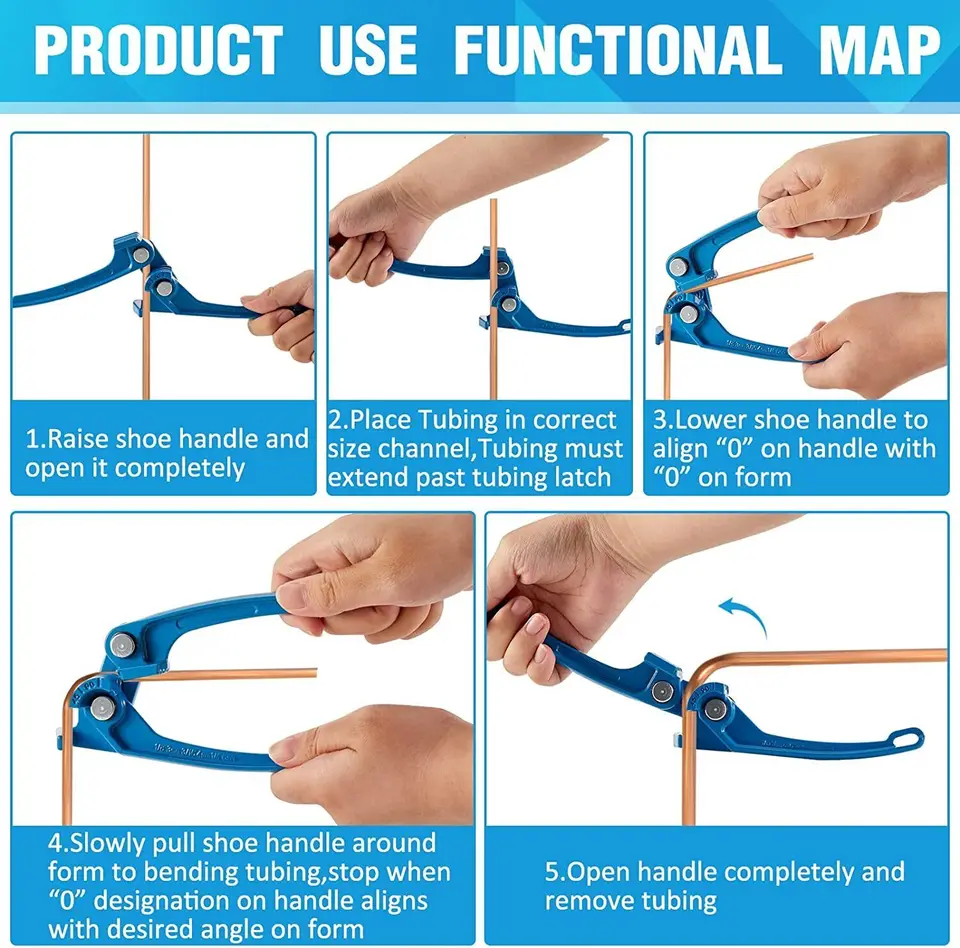 Copper Tube Bender, Wire Bender – 1/8", 3/16", 1/4" Tubing Bender For Fuel, Brake, AC Refrigerant Lines – Aluminum Alloy, Blue