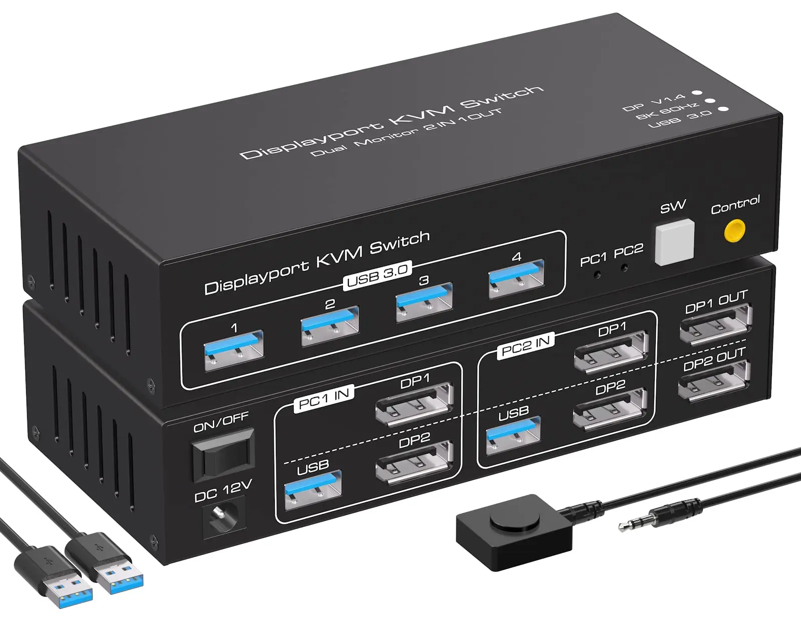 

8K Displayport KVM Switch Dual Monitor 4K@120Hz DP1.4+USB 3.0 KVM Switches for 2 Computers Share 2 Monitors 4 USB3.0 Devices 컴퓨터