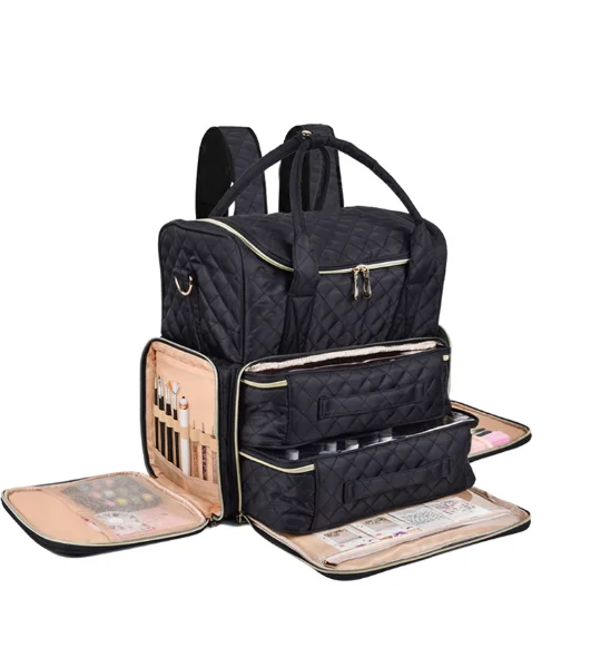 Women Makeup Cosmetic Backpack Bags Nail Polish Case with 2 Removable Pouches Women Nail Polish Organizer Bags Holds 80 Bottles