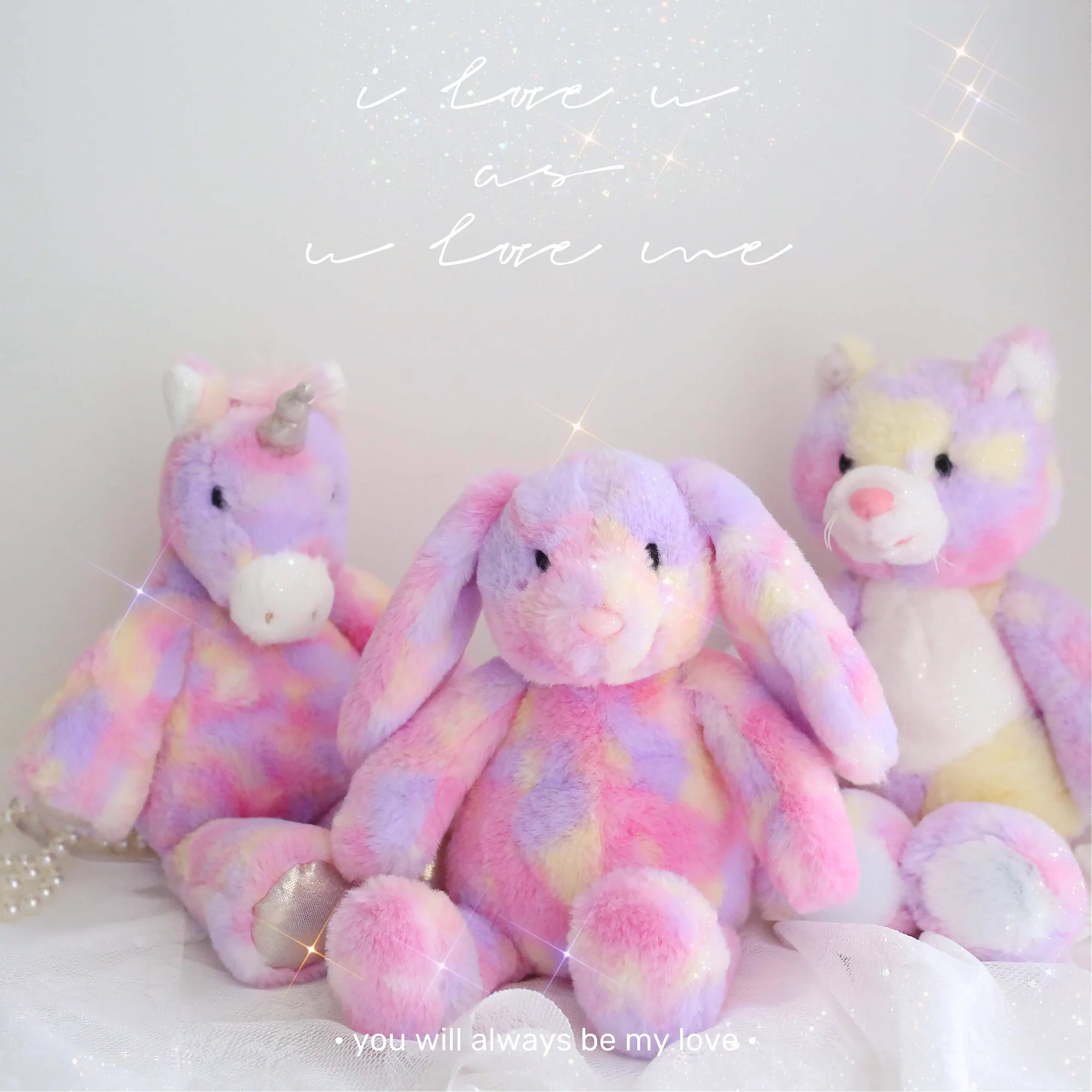 Cherry Rainbow Color Unicorn Cat Rabbit Kitten Bunny Cartoon Animal Plush Toy Stuffed Doll Dad Mom Bedtime Story Boy Girl Gift