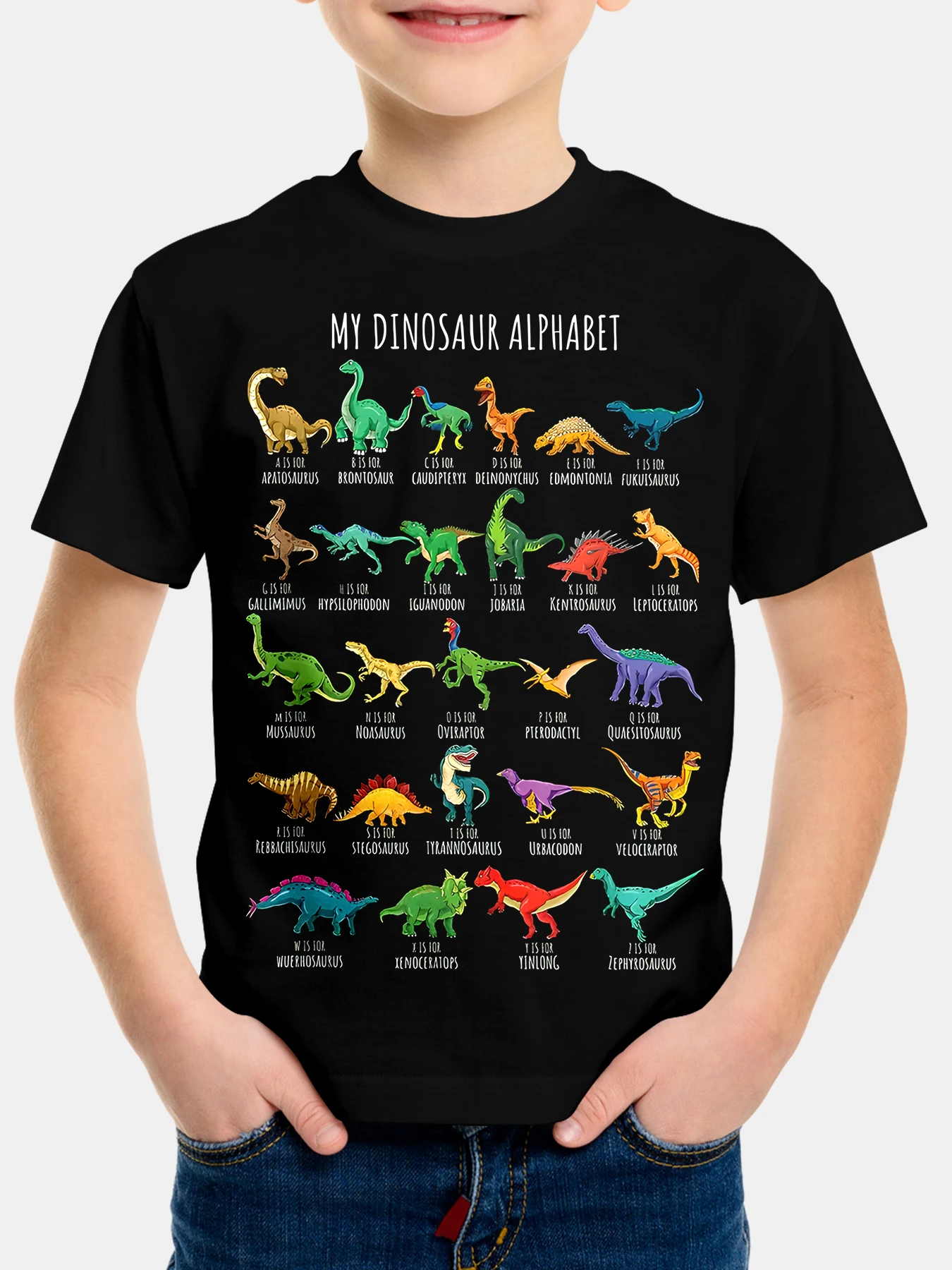 Fashion summer children's clothing Cartoon dinosaur species picture print interesting trend fashion short sleeve boy's T-shirt 2